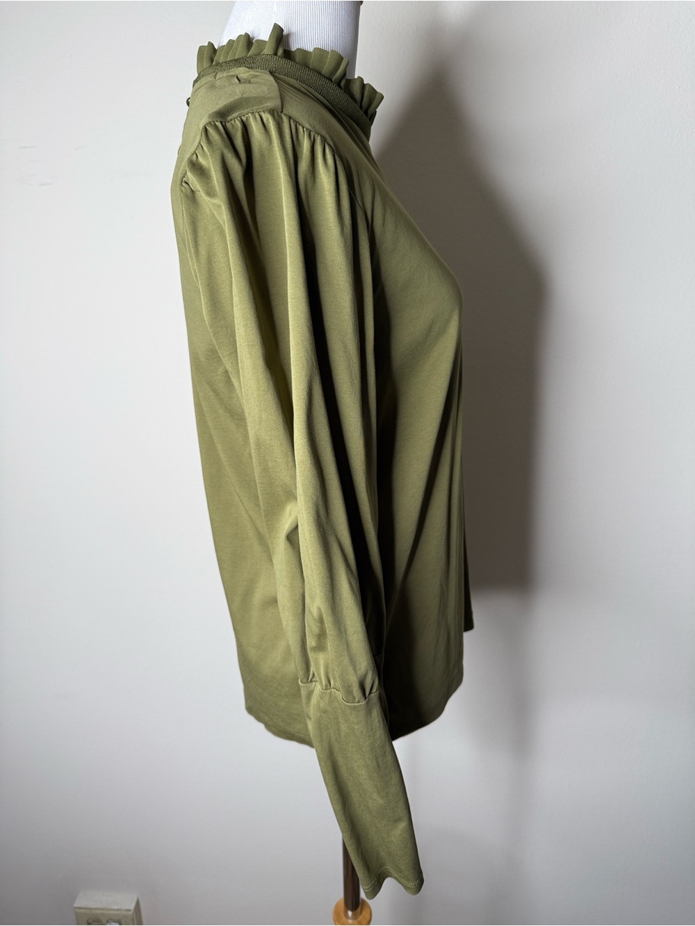 Scotch & Soda Olive Green Ruffle Neck Long Sleeve Top - Picture 3 of 7
